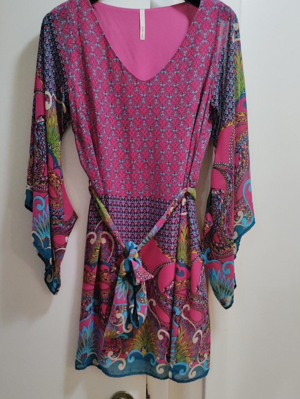 hello miss Pink Multicolor Boho Wrap Dress